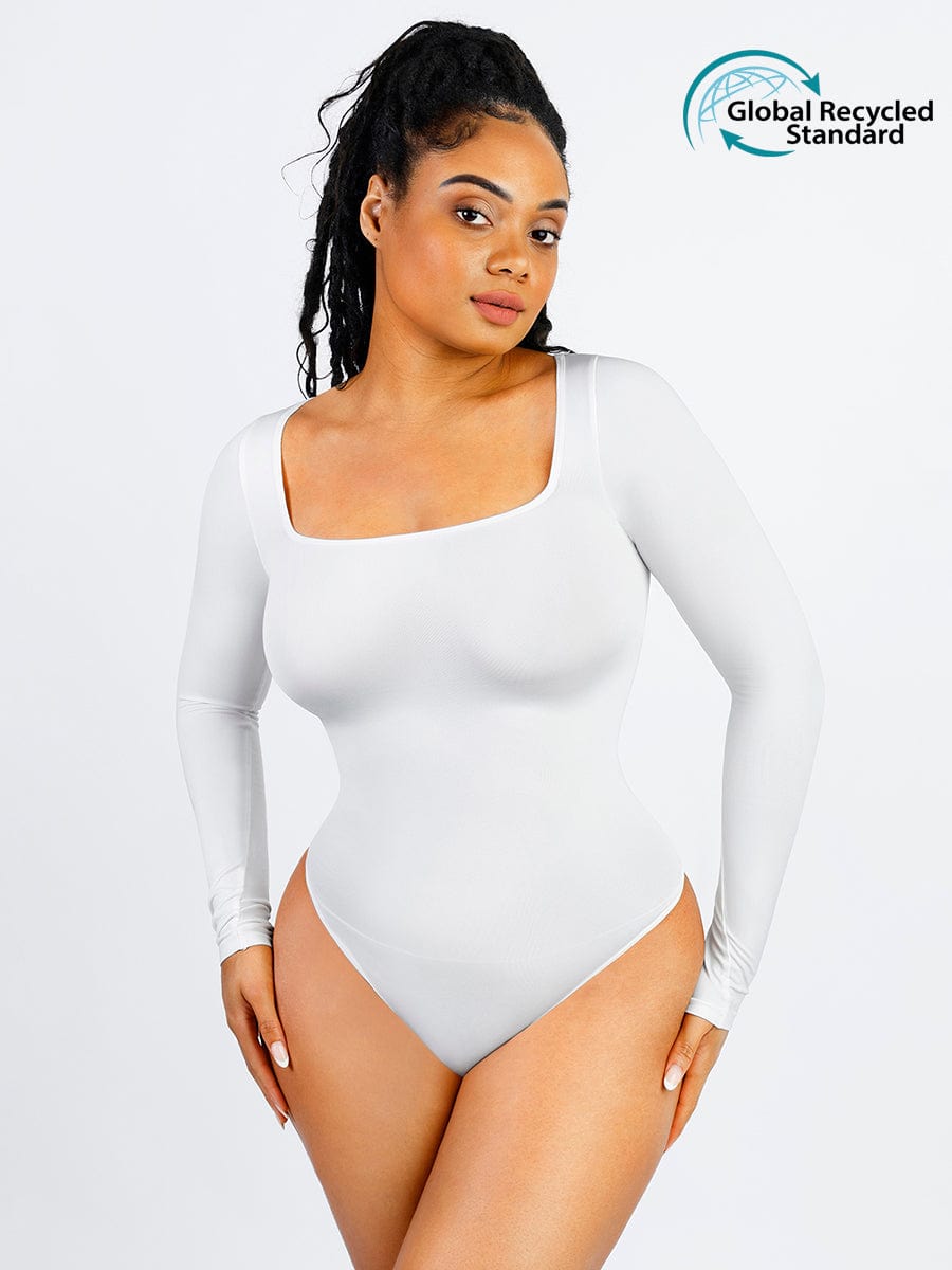 Eco-Friendly Square Neck Long Sleeve Waist Control Bodysuit 6