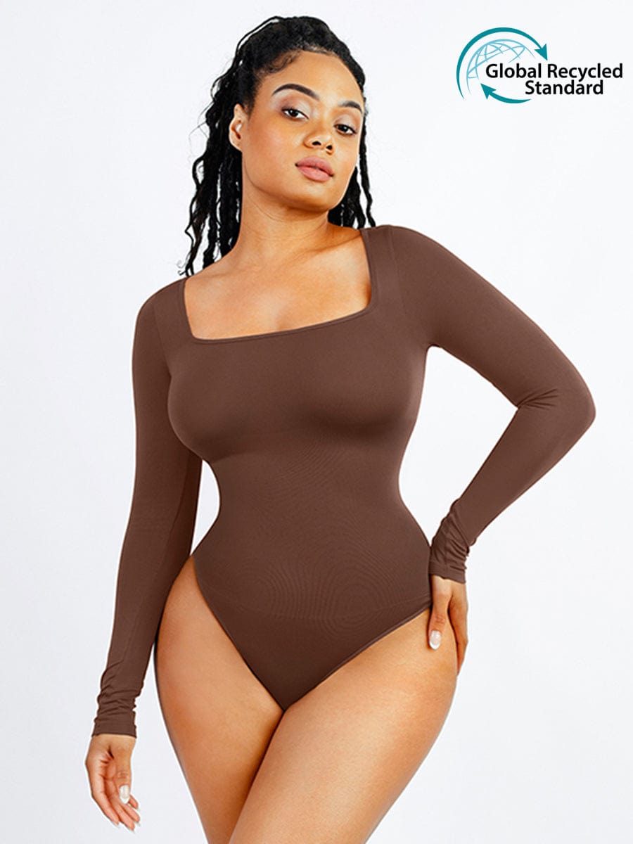 Eco-Friendly Square Neck Long Sleeve Waist Control Bodysuit 22