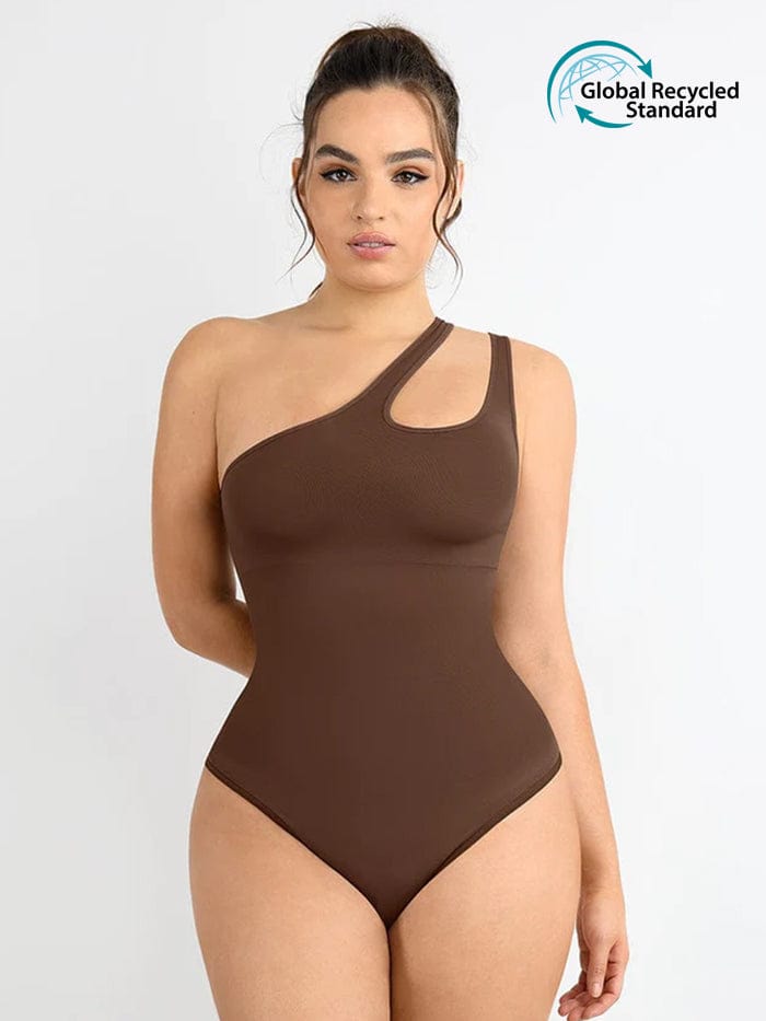 One-Shoulder Cut-Out Waist Compression Bodysuit Black 4