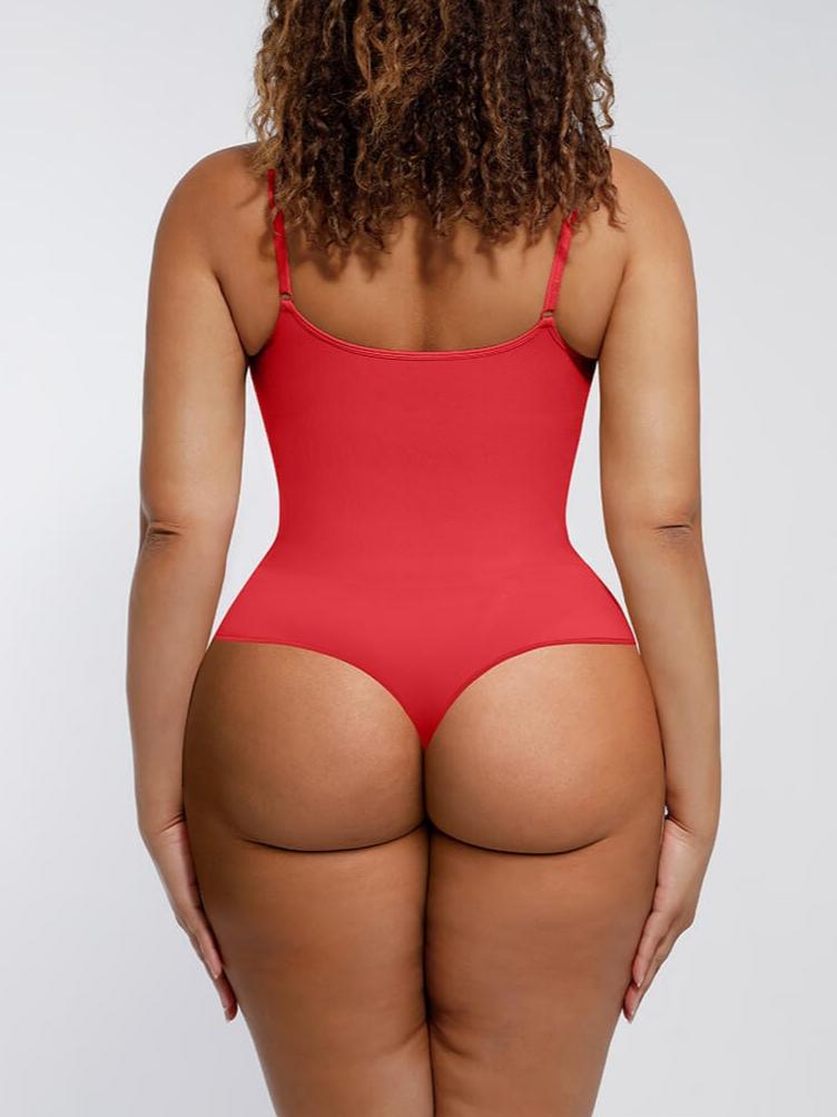 Seamless Covered Bust Thong Bodysuit Red 2