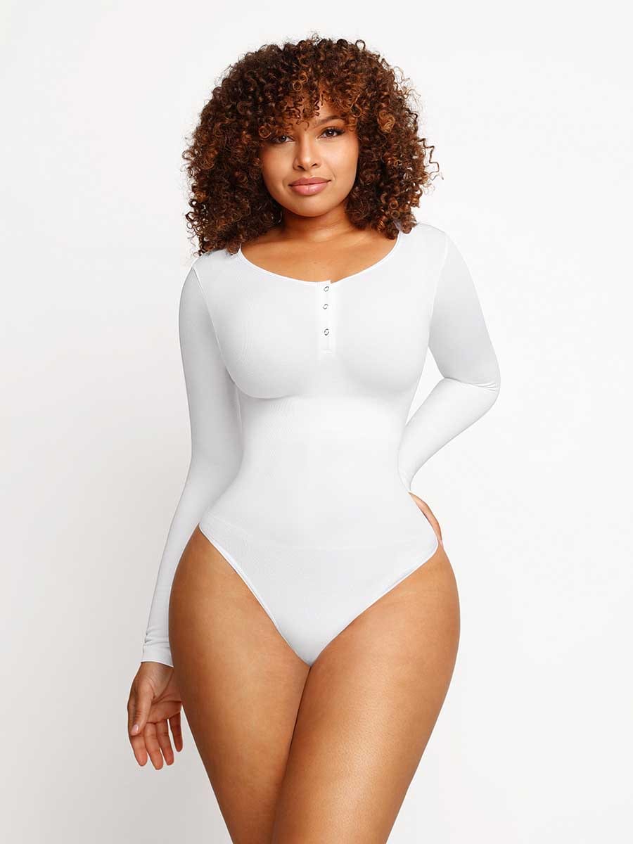 Seamless Outer Long Sleeve Thong Bodysuit 14