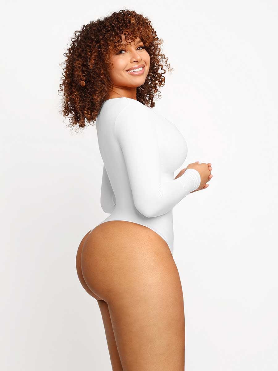 Seamless Outer Long Sleeve Thong Bodysuit 15