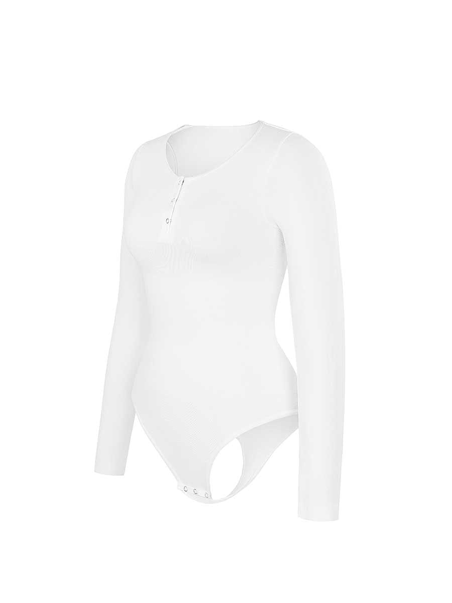 Seamless Outer Long Sleeve Thong Bodysuit 16