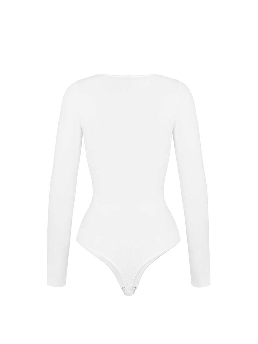 Seamless Outer Long Sleeve Thong Bodysuit 19
