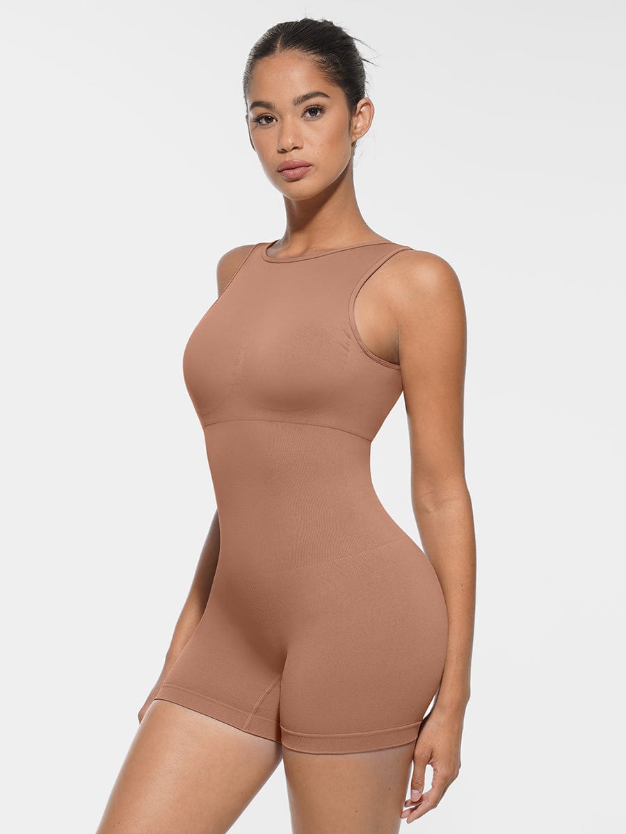Round Neck U-Back Bodysuit With Removable Cups Dark Brown 4