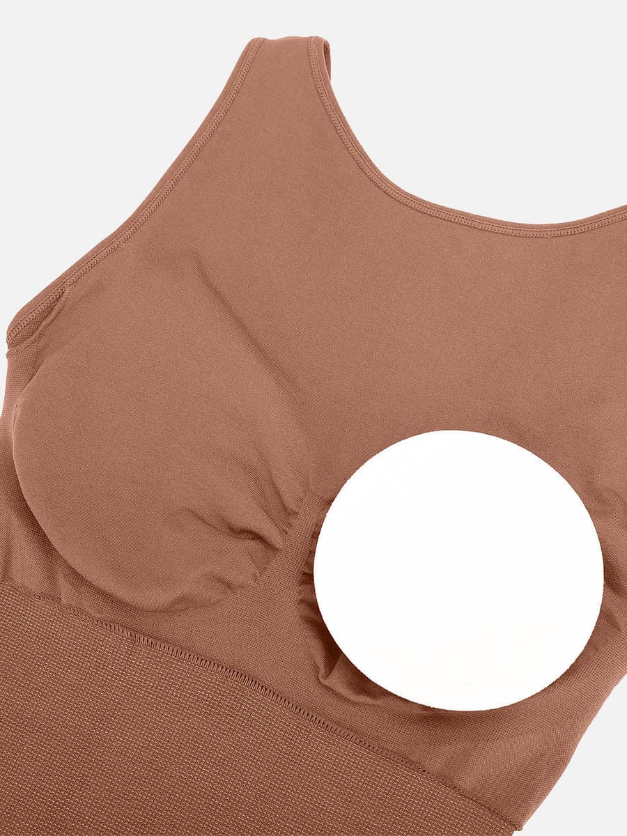 Round Neck U-Back Bodysuit With Removable Cups Light Brown 4
