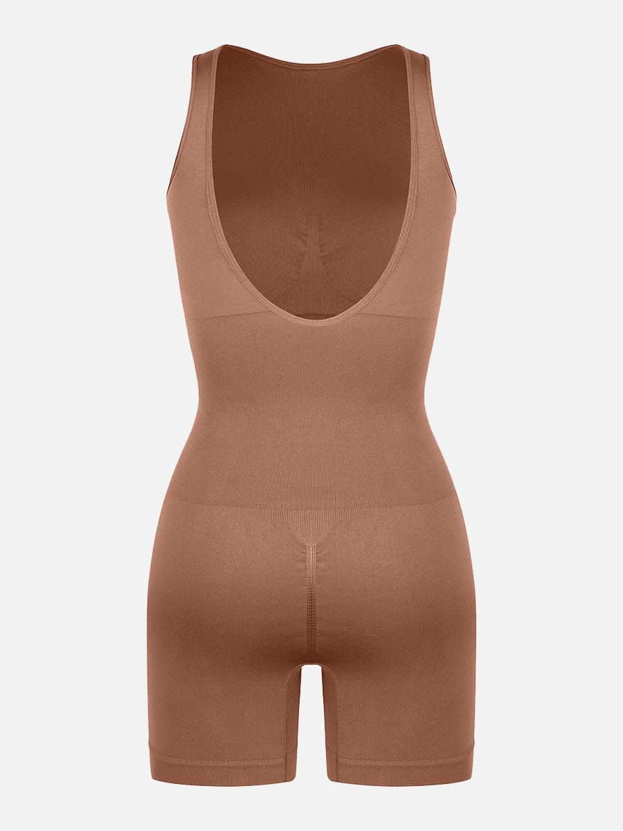 Round Neck U-Back Bodysuit With Removable Cups Light Brown 3