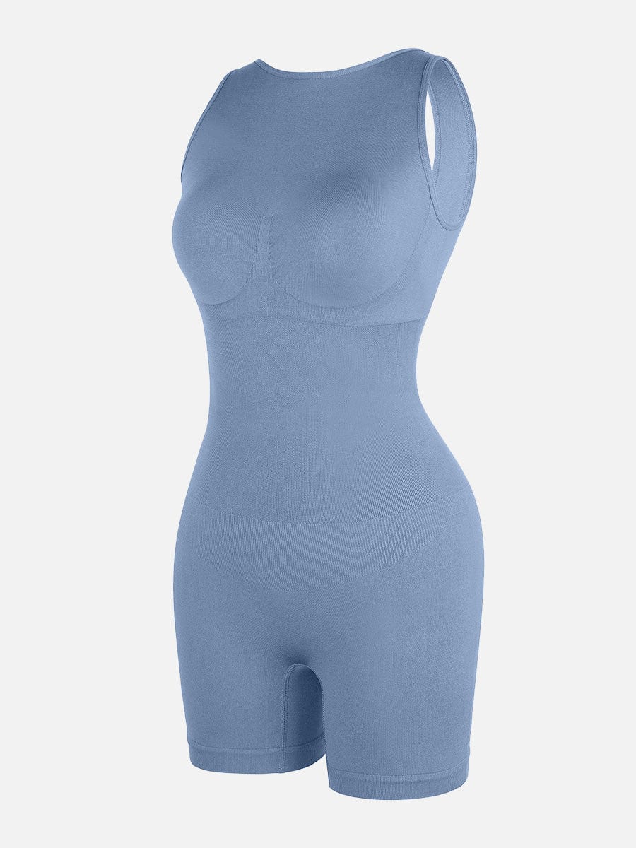 Round Neck U-Back Bodysuit With Removable Cups Dark Gray 1