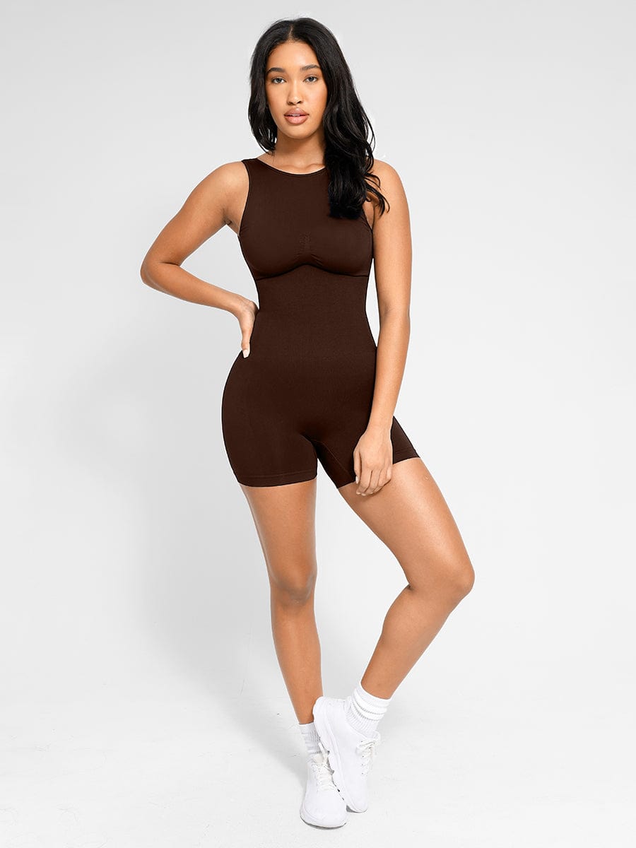 Round Neck U-Back Bodysuit With Removable Cups 18