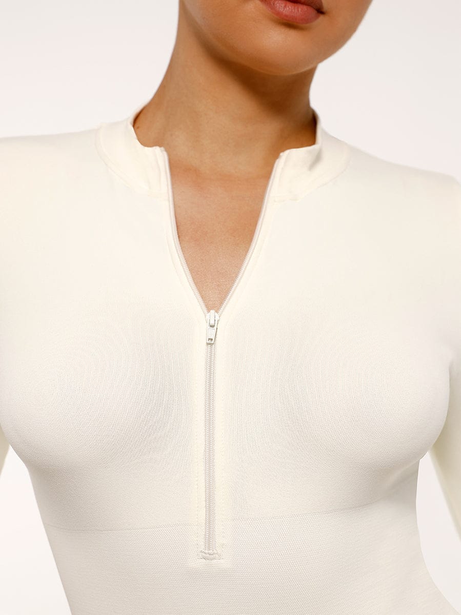 Seamless Long Sleeve Zip-Up Thong Bodysuit 25