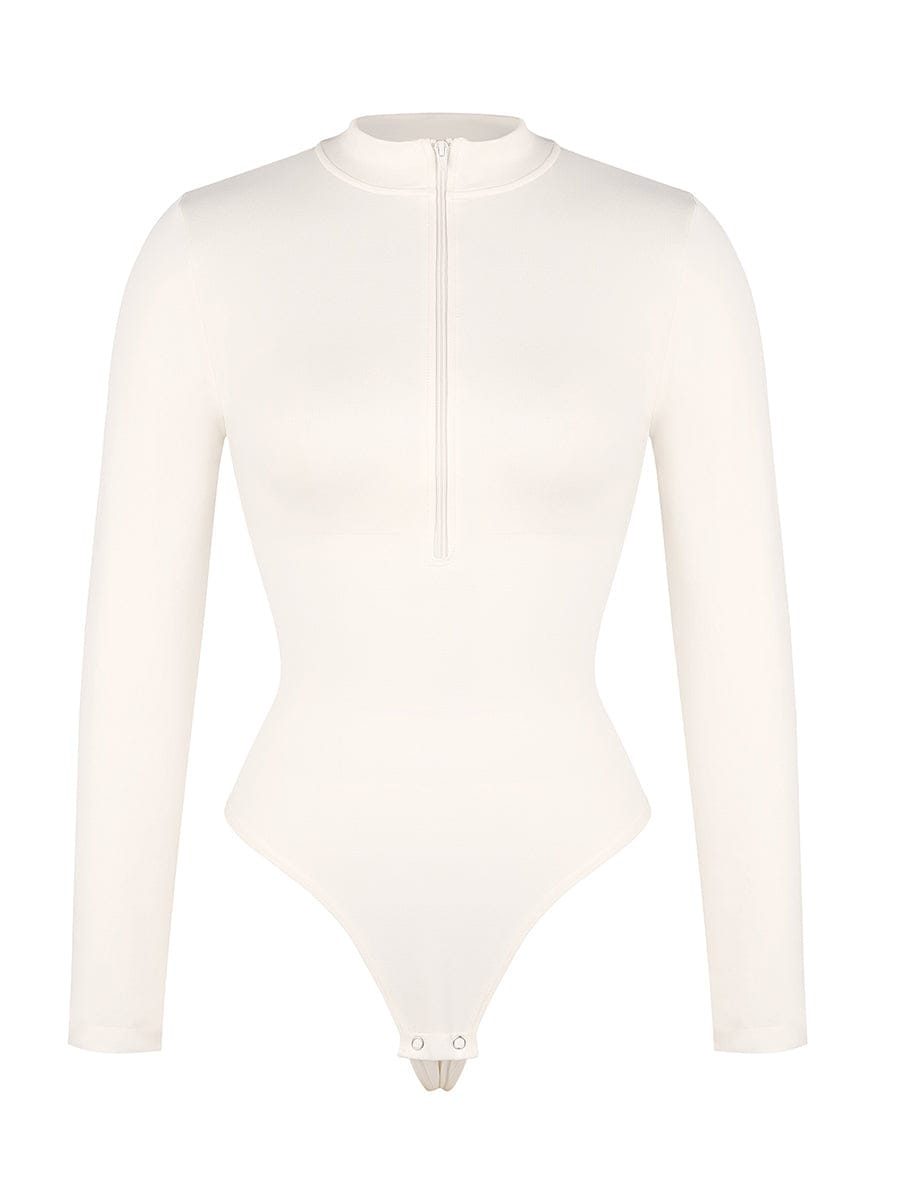 Seamless Long Sleeve Zip-Up Thong Bodysuit 26