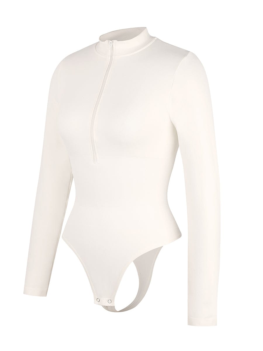 Seamless Long Sleeve Zip-Up Thong Bodysuit 27