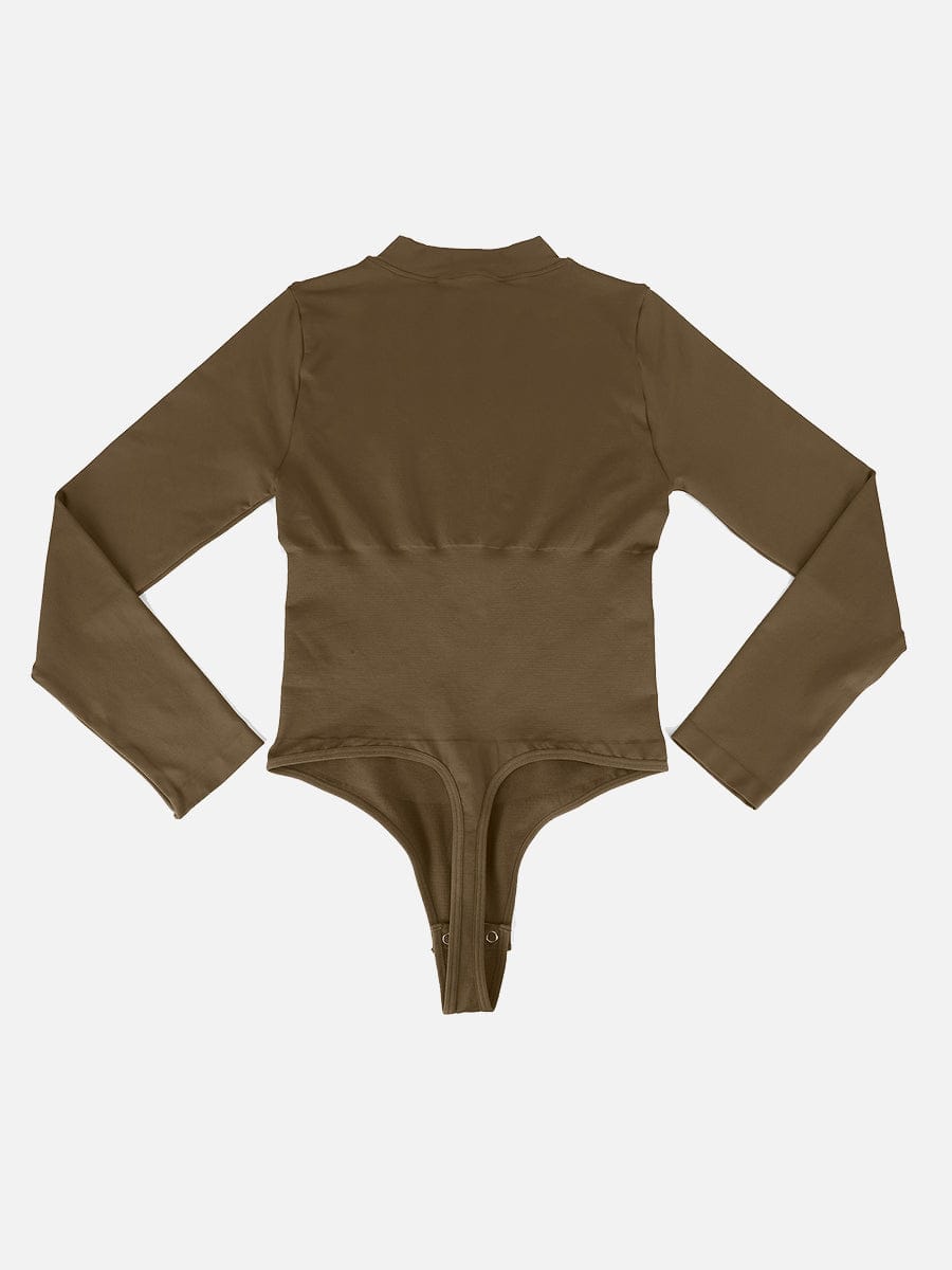 Seamless Long Sleeve Zip-Up Thong Bodysuit 18