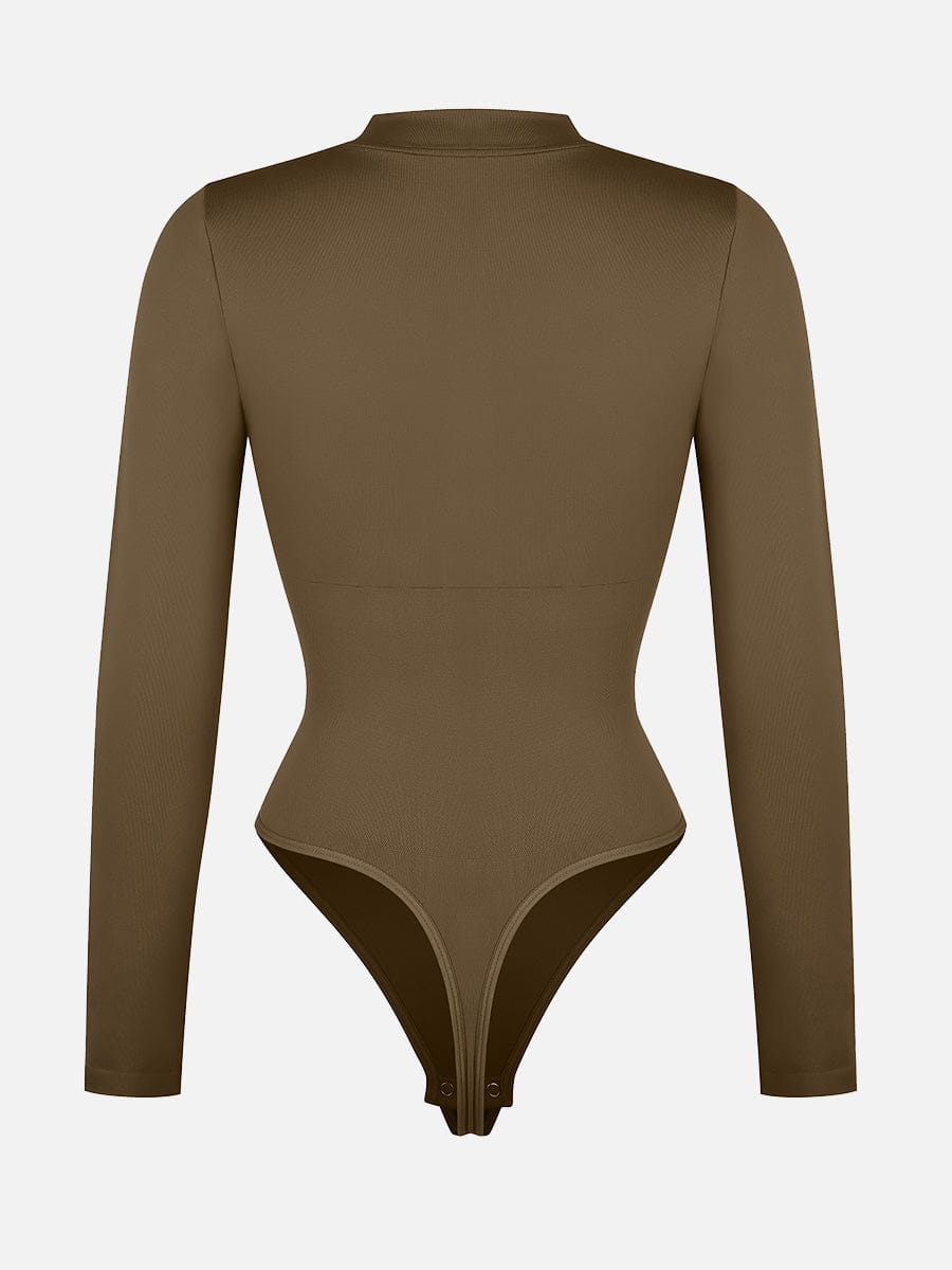 Seamless Long Sleeve Zip-Up Thong Bodysuit 17