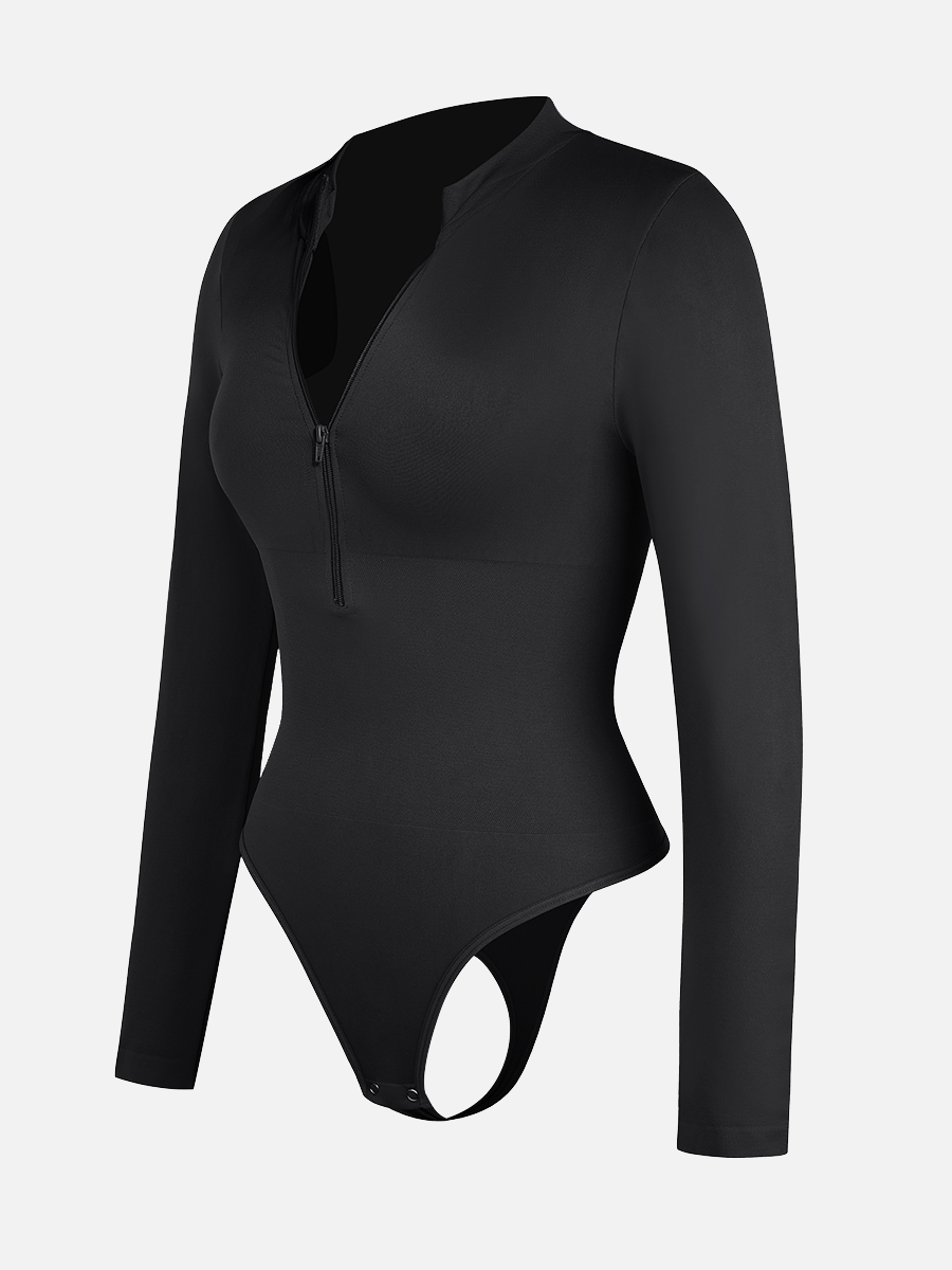 Seamless Long Sleeve Zip-Up Thong Bodysuit 5