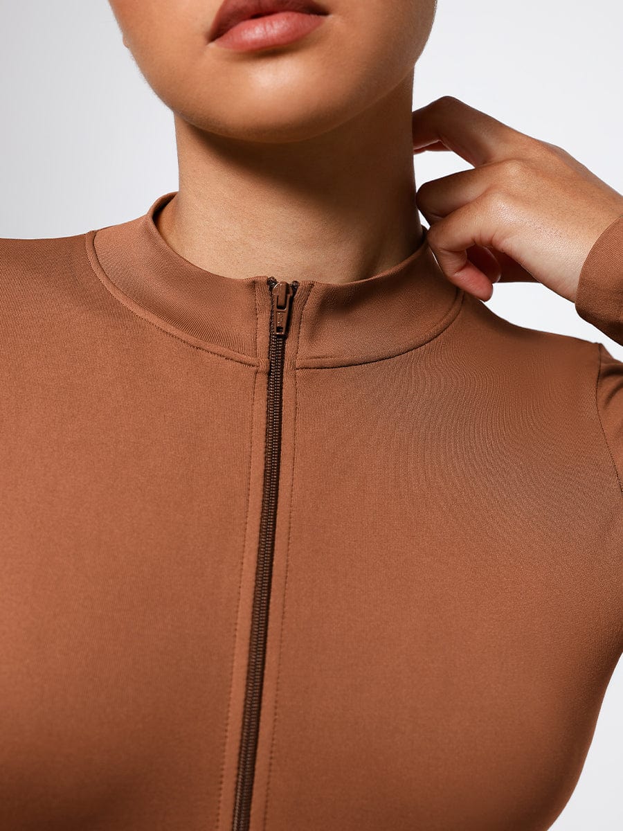 Seamless Long Sleeve Zip-Up Thong Bodysuit Black 4