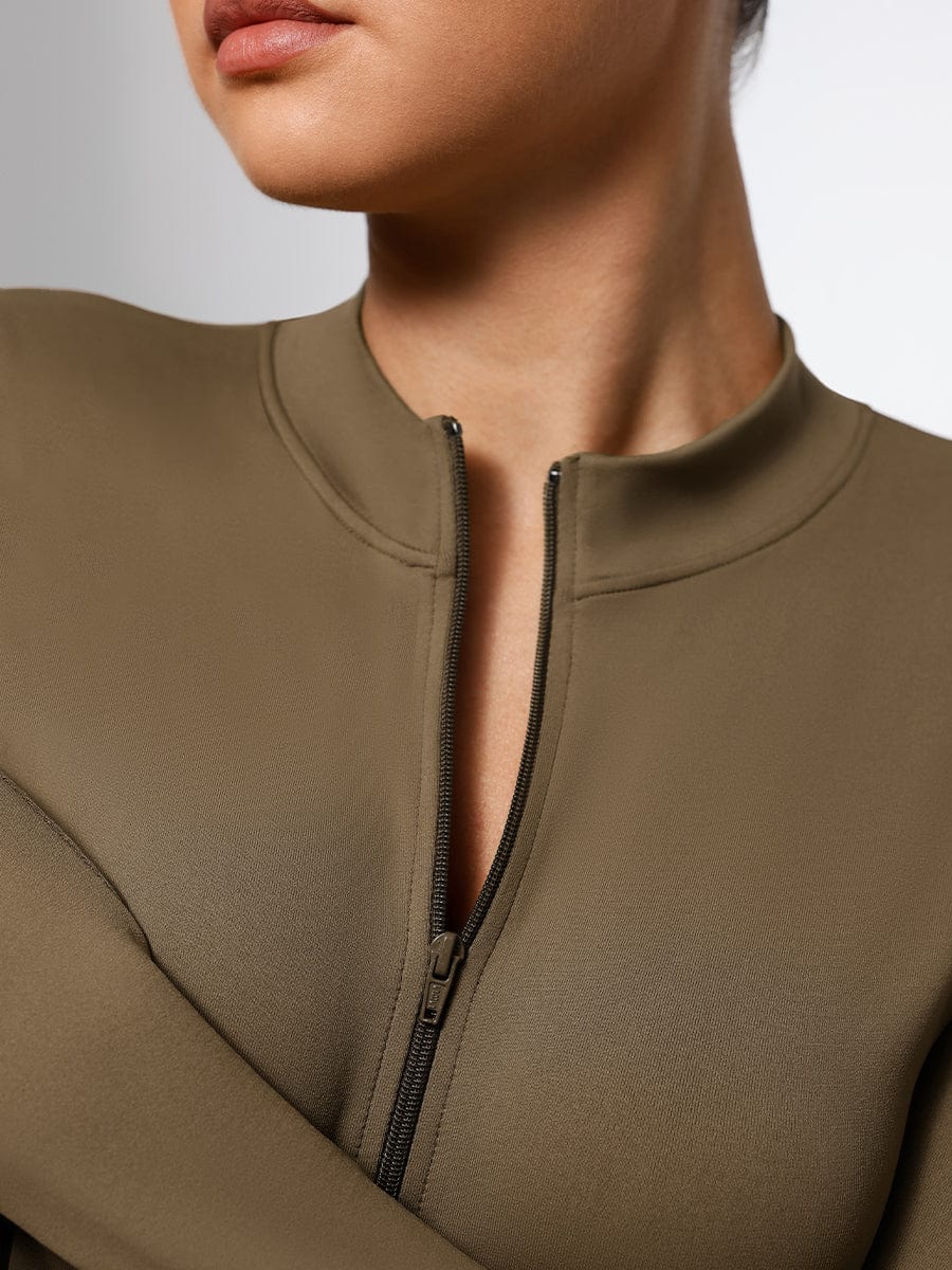Seamless Long Sleeve Zip-Up Thong Bodysuit 13