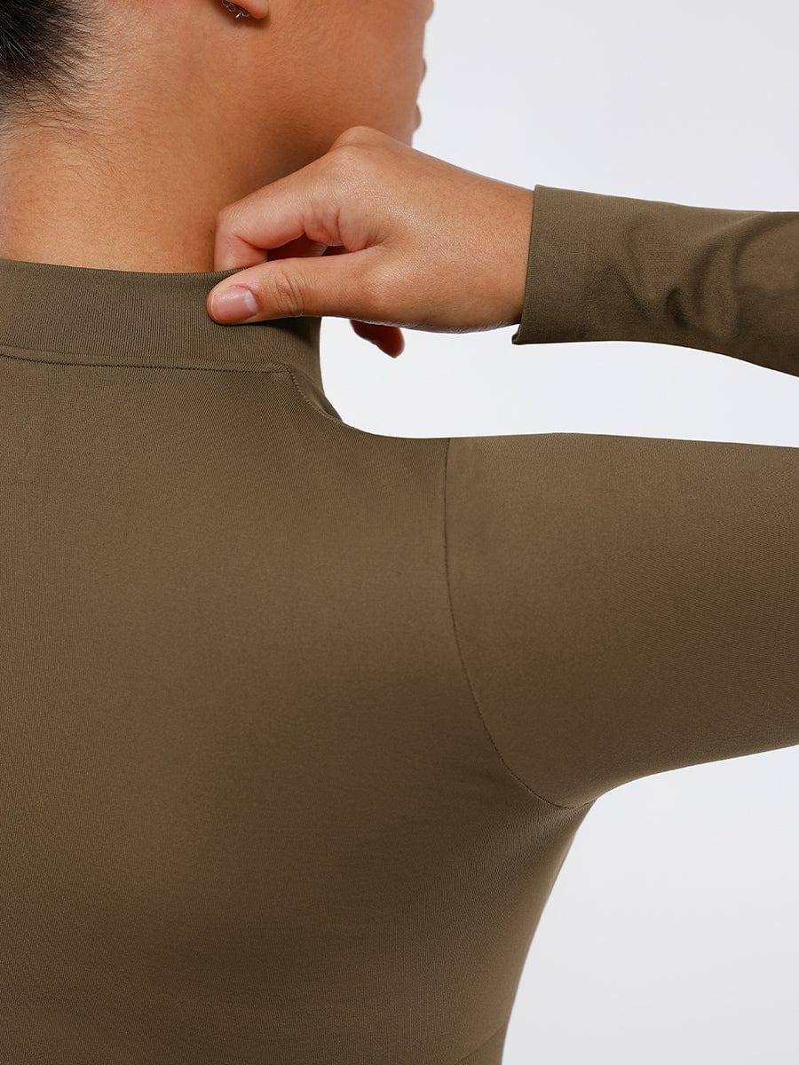 Seamless Long Sleeve Zip-Up Thong Bodysuit 14