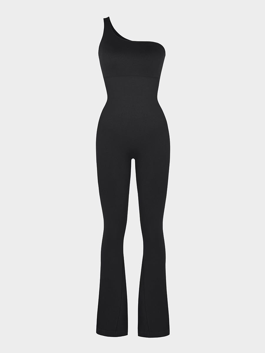Seamless Sloped Shoulder Flared Leg Jumpsuit 1