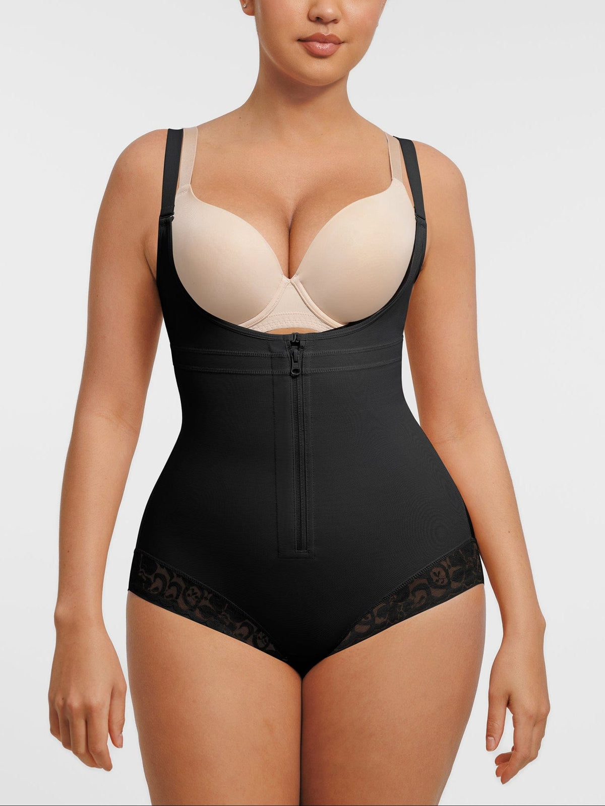 U-Shaped Bust Lifting Front Zip Lace Shapewear Light Skin 3