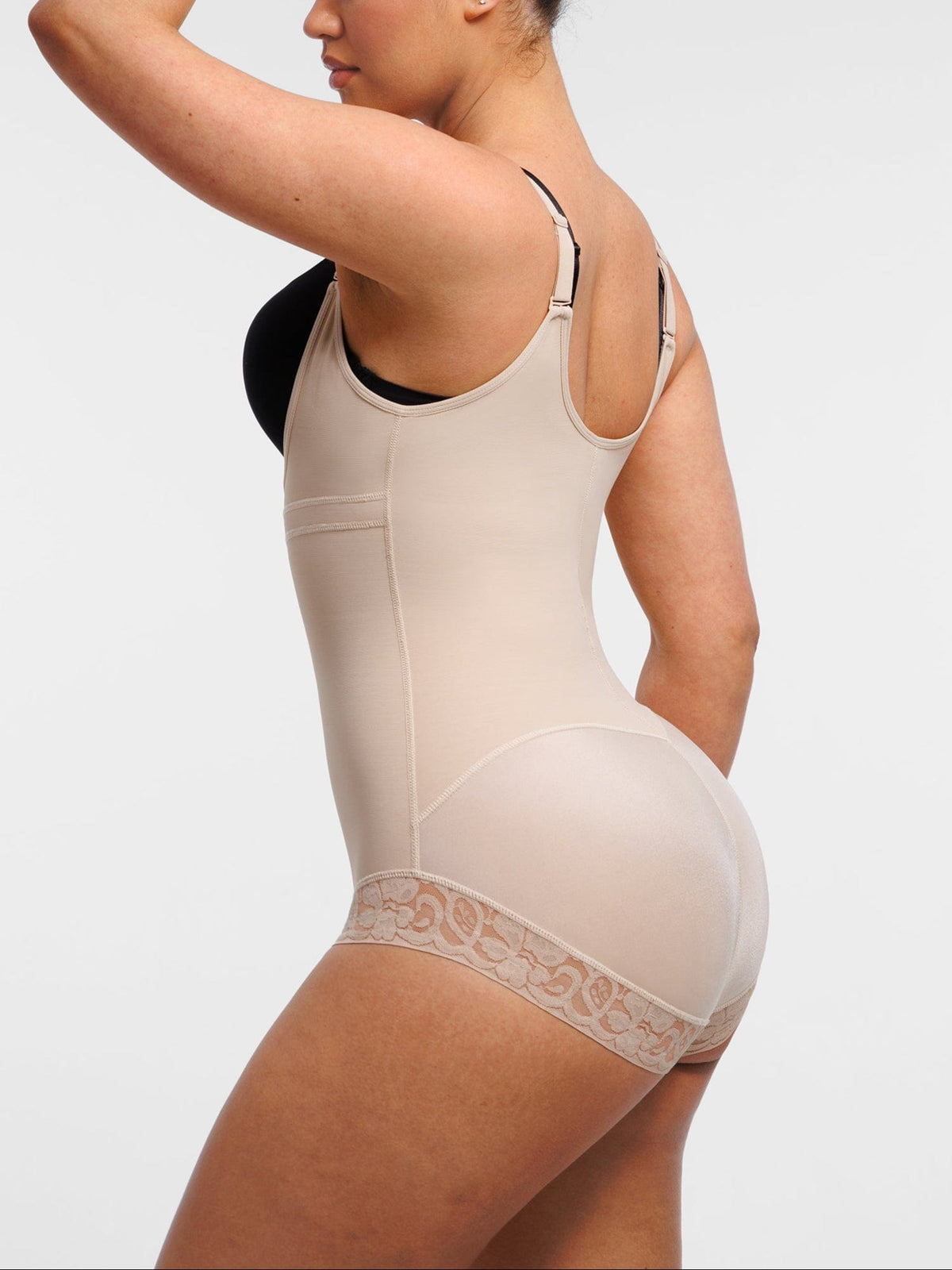 U-Shaped Bust Lifting Front Zip Lace Shapewear Black 3