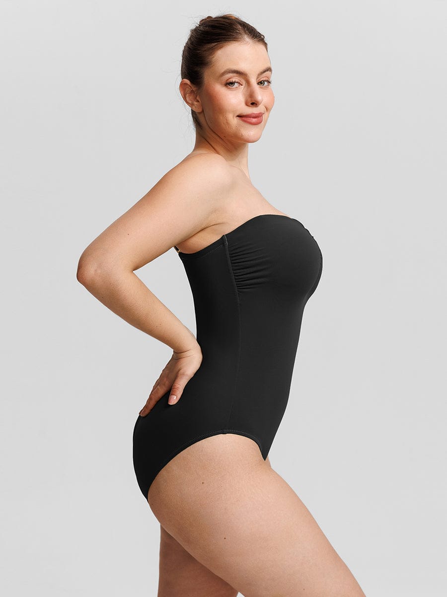 Strapless Tummy Control One-Piece Swimsuit Orange 2
