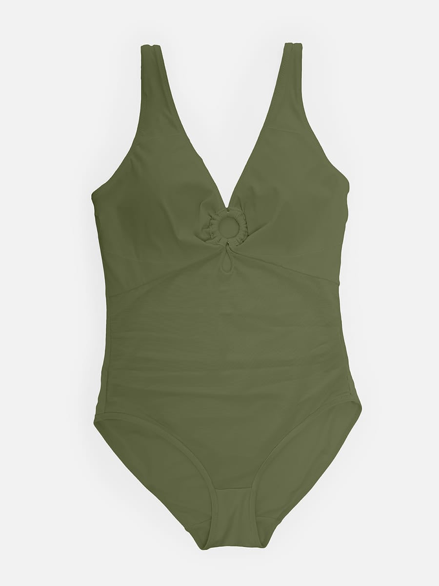 Waist Shaping Ruched One-Piece Swimsuit Green 7
