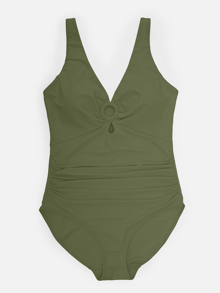 Waist Shaping Ruched One-Piece Swimsuit Green 3
