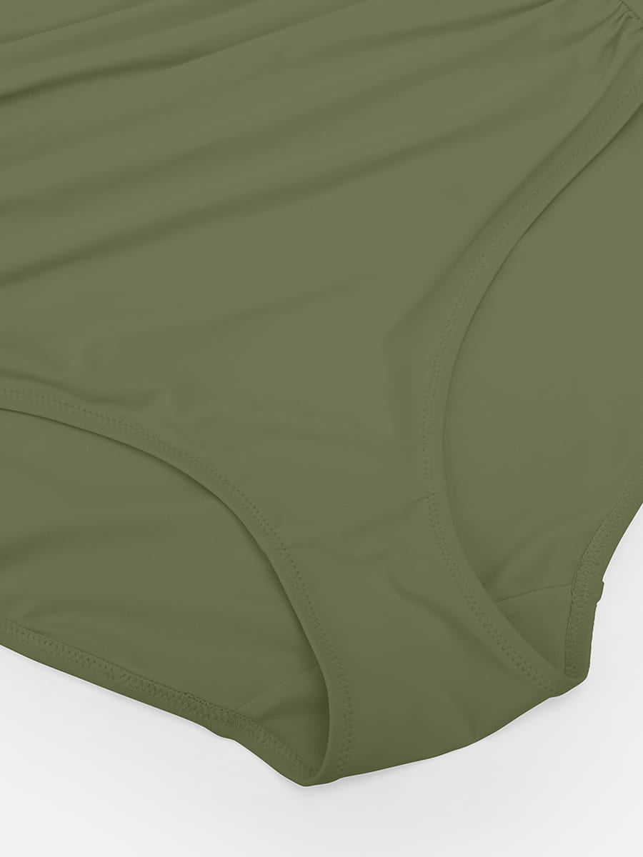 Waist Shaping Ruched One-Piece Swimsuit Green 2
