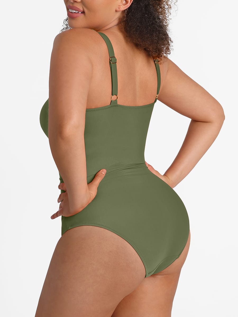 Waist Shaping Ruched One-Piece Swimsuit Blue 2