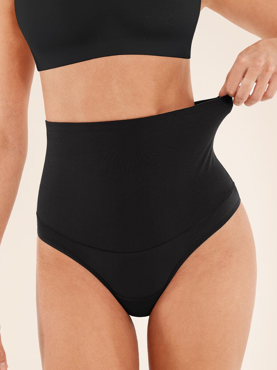 High-Waist Tummy Control Thong Panties Dark Pink 4