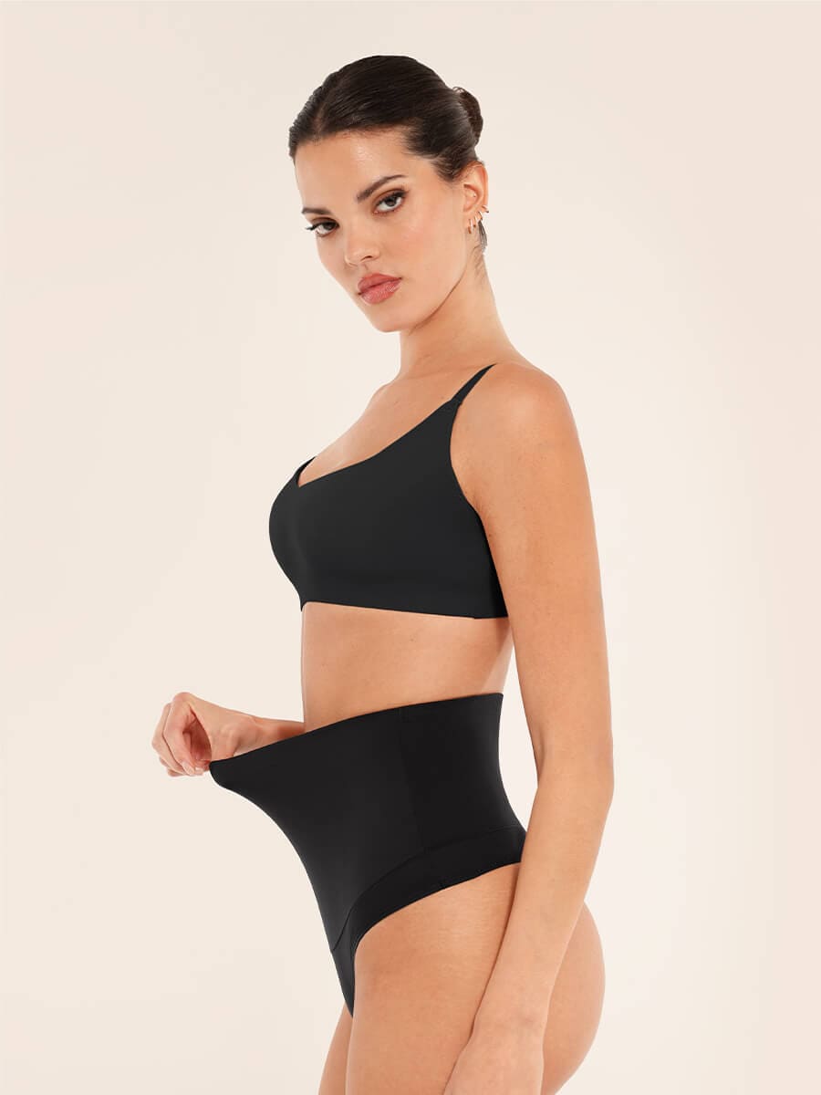 High-Waist Tummy Control Thong Panties Dark Brown 1