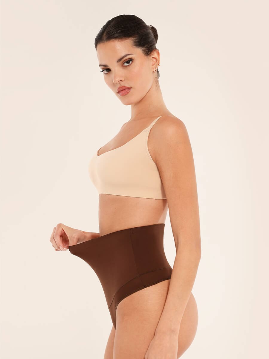 High-Waist Tummy Control Thong Panties Leopard Brown 2