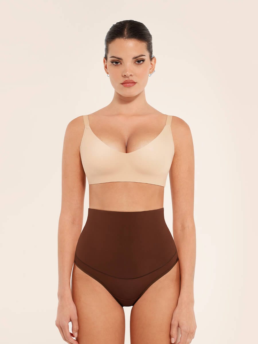 High-Waist Tummy Control Thong Panties Leopard Brown 1