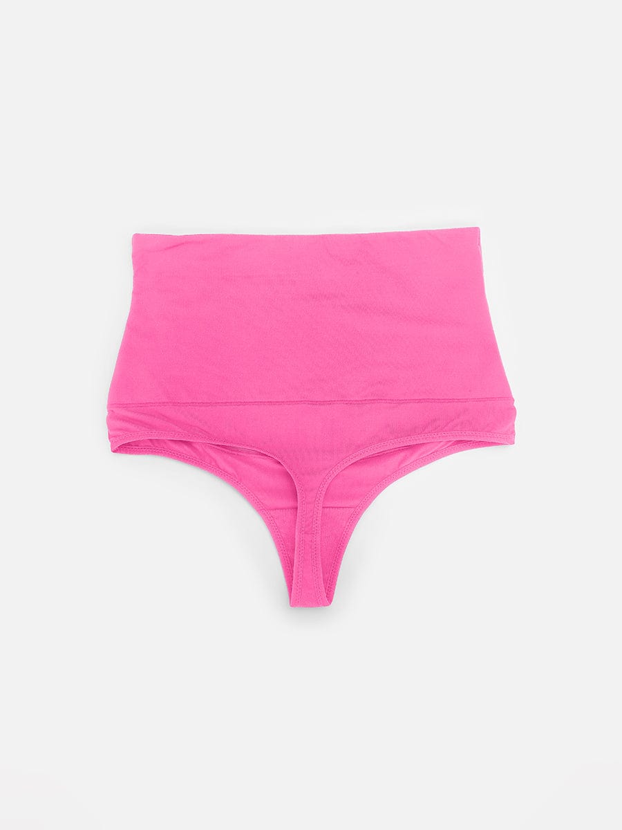 High-Waist Tummy Control Thong Panties Dark Pink 3