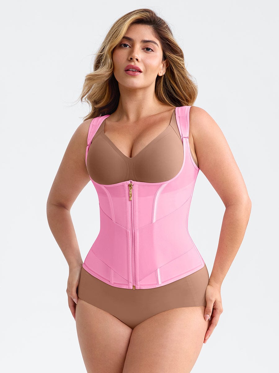 Steel-Boned Waist Cincher Tank Top Pink 1