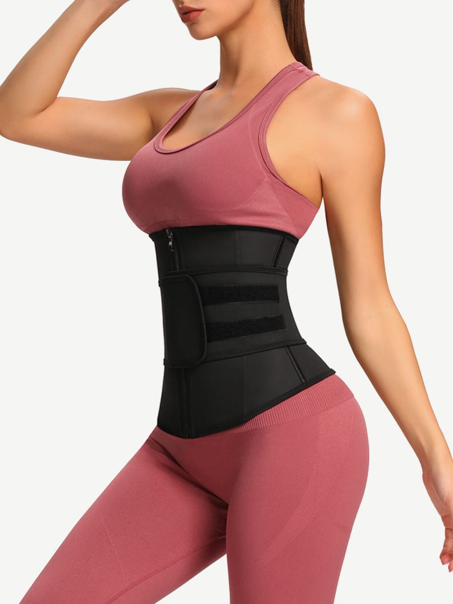 7 Steel Bone YKK Zipper Latex Waist Trainer Black 4