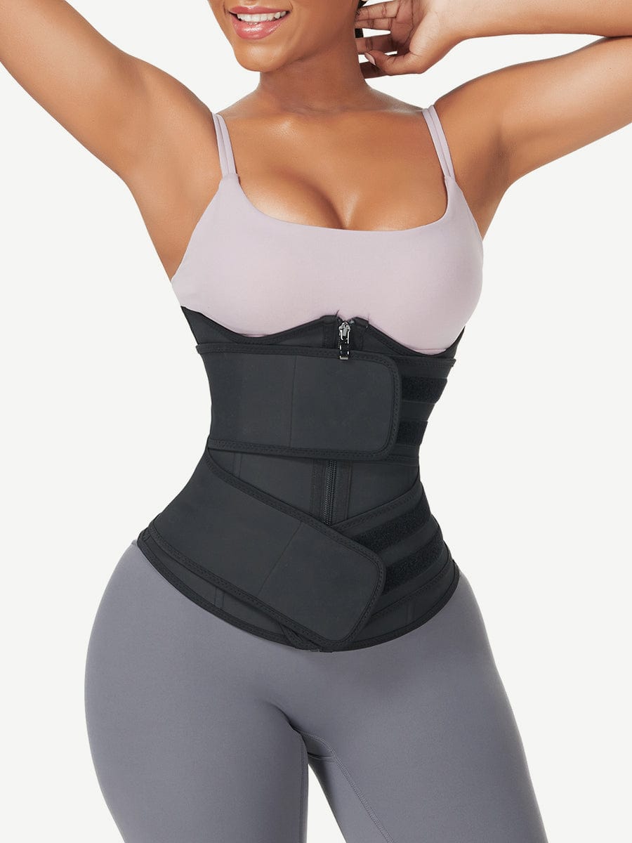 Under-Bust Latex Waist Trainer With Double Belts Black 1