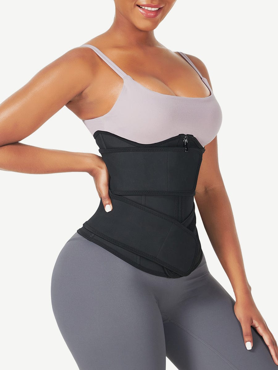 Under-Bust Latex Waist Trainer With Double Belts Black 4