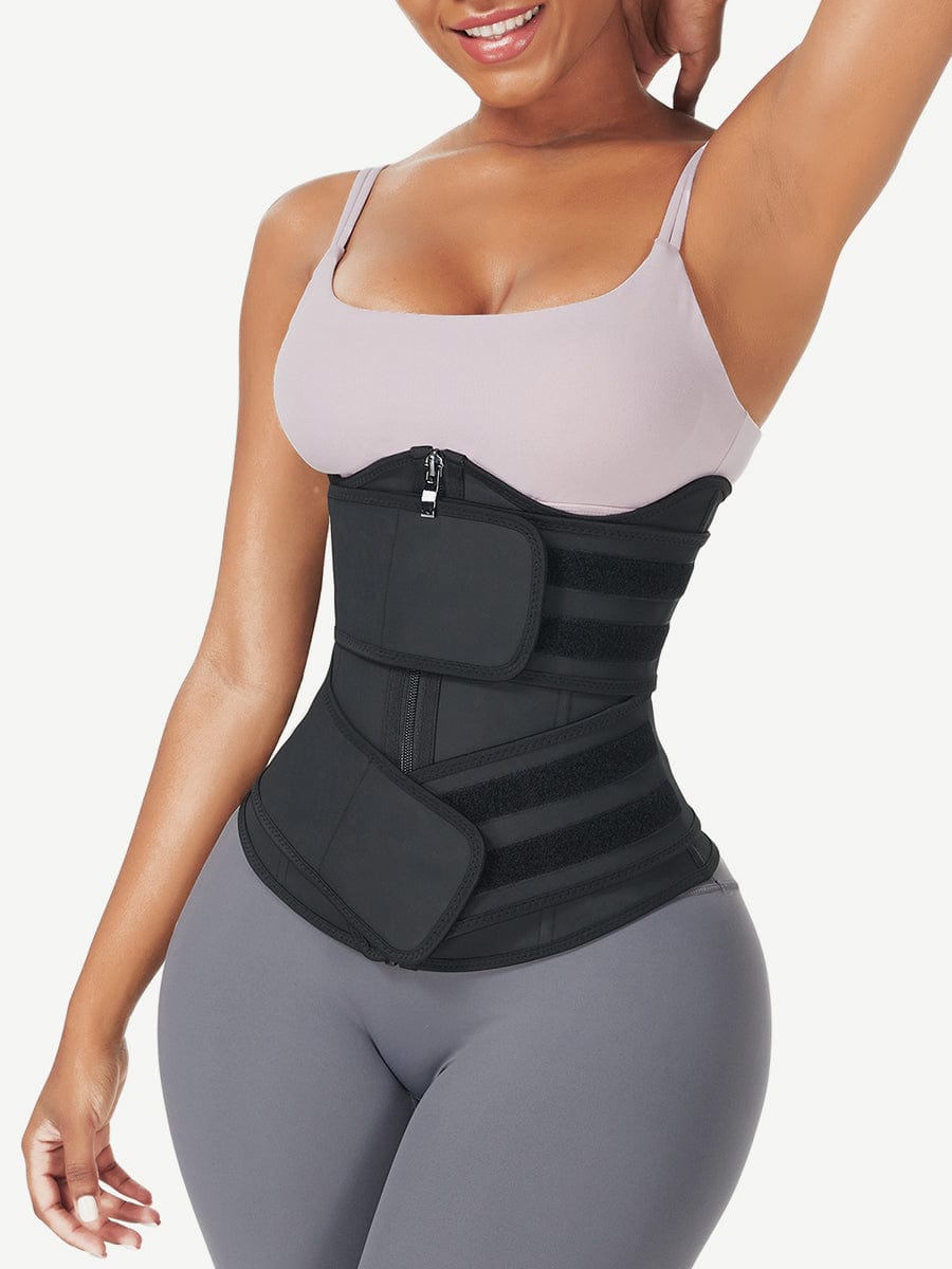 Under-Bust Latex Waist Trainer With Double Belts Black 5