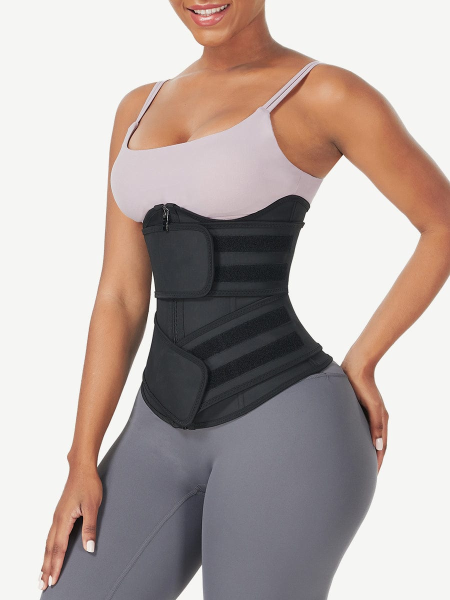 Under-Bust Latex Waist Trainer With Double Belts Black 6